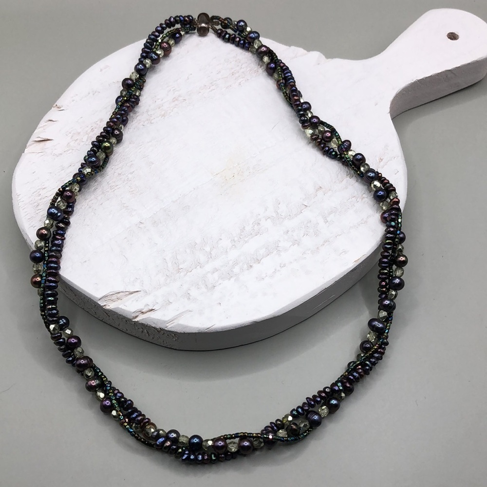 Peacock pearls sterling silver 925 woven braided necklace-artisan-vintage-boho